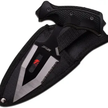Mtech T-Handle Push Dagger Black (5.3 Inch 440 Two-Tone Stainless Combo Blade) Textured Black Rubber Handle MT2066SS